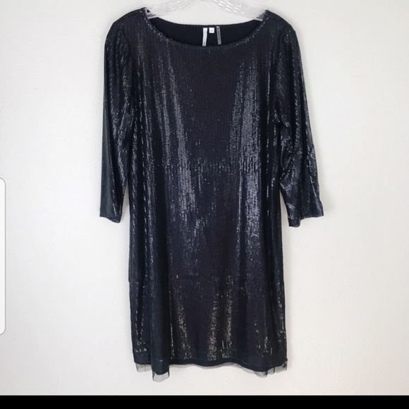 Michael Stars black boatneck sequin dress sz M - Picture 2 of 9